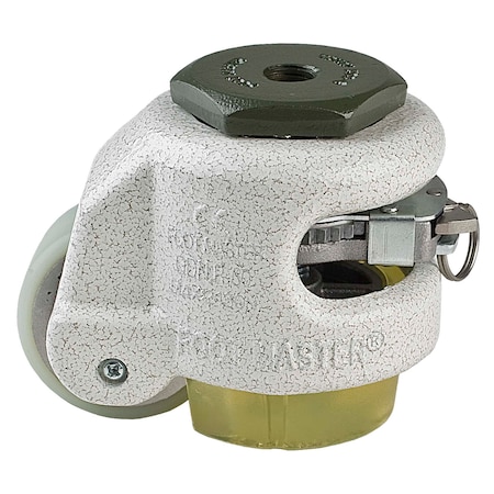 Foot Master Leveling Caster, Ratchet, 50 mm PU Wheel, M12x1.75P Stem, Swivel, 250 kg Cap, PU Foot Pad, Ivory GDR-60-S-HUP-CUR